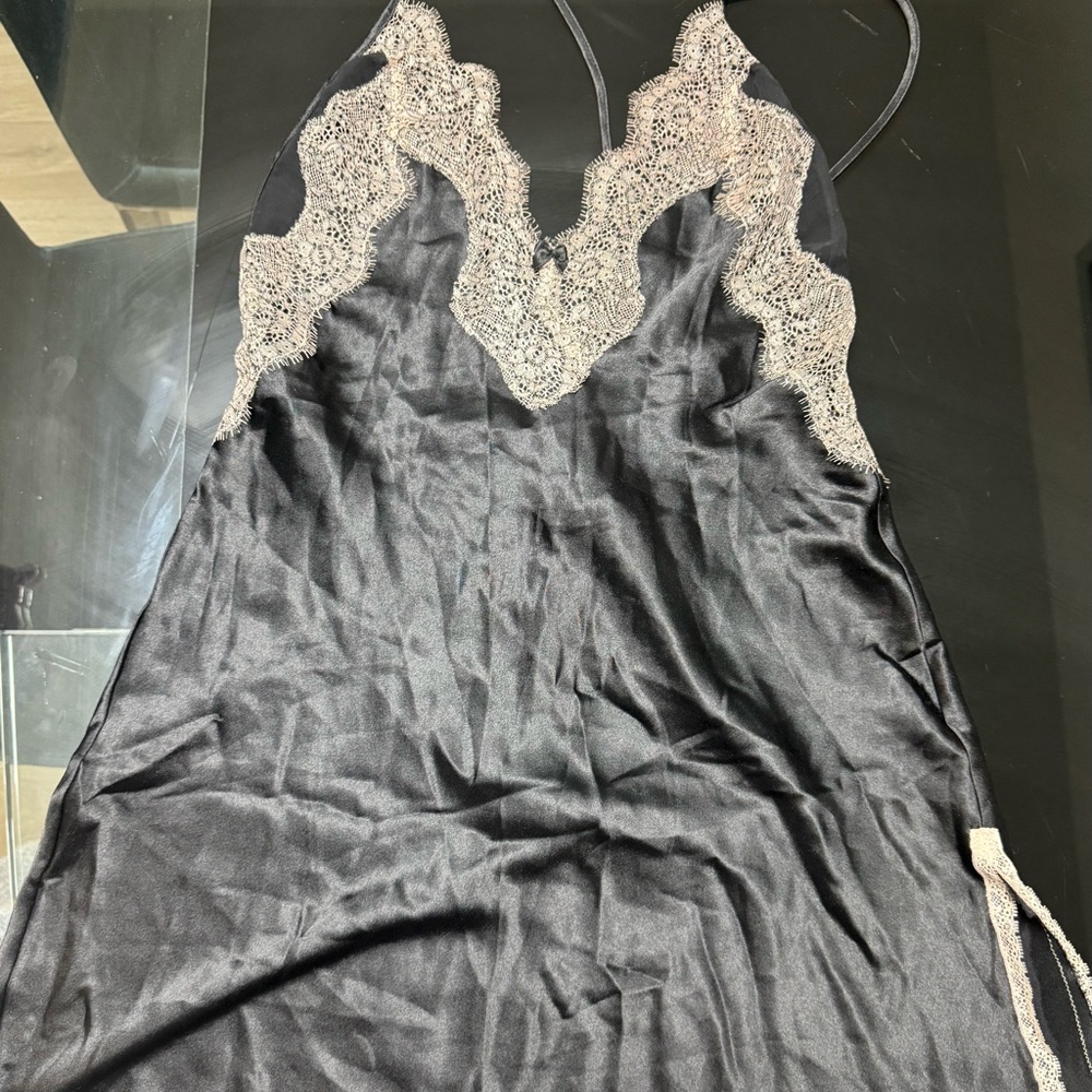 Victoria's Secret Black Chemise with Cream Lace